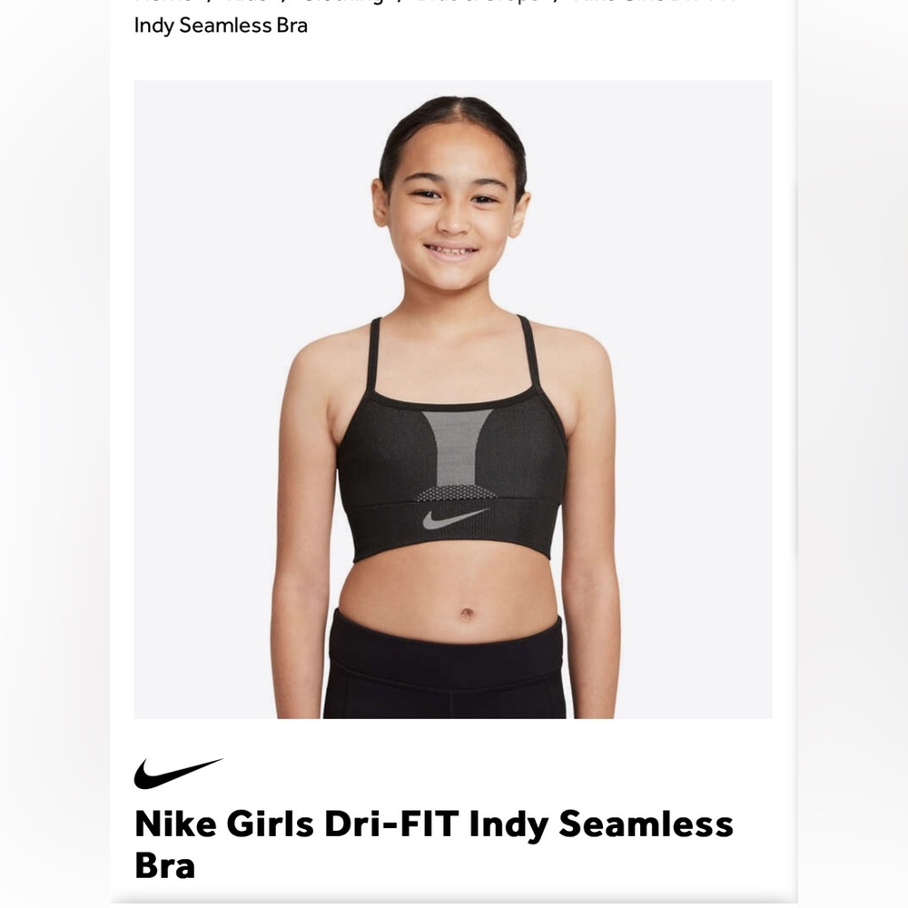 Nike Girls Dri-FIT Indy Seamless Racerback Sports Bra Size youth Medium